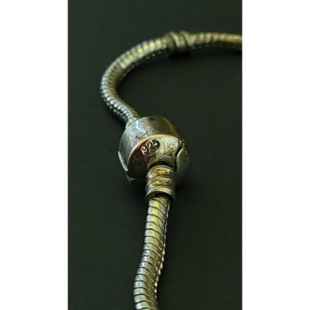 925 Sterling Silver Snake Chain Charm Bracelet Barrel Clasp 9in 12.74g euro